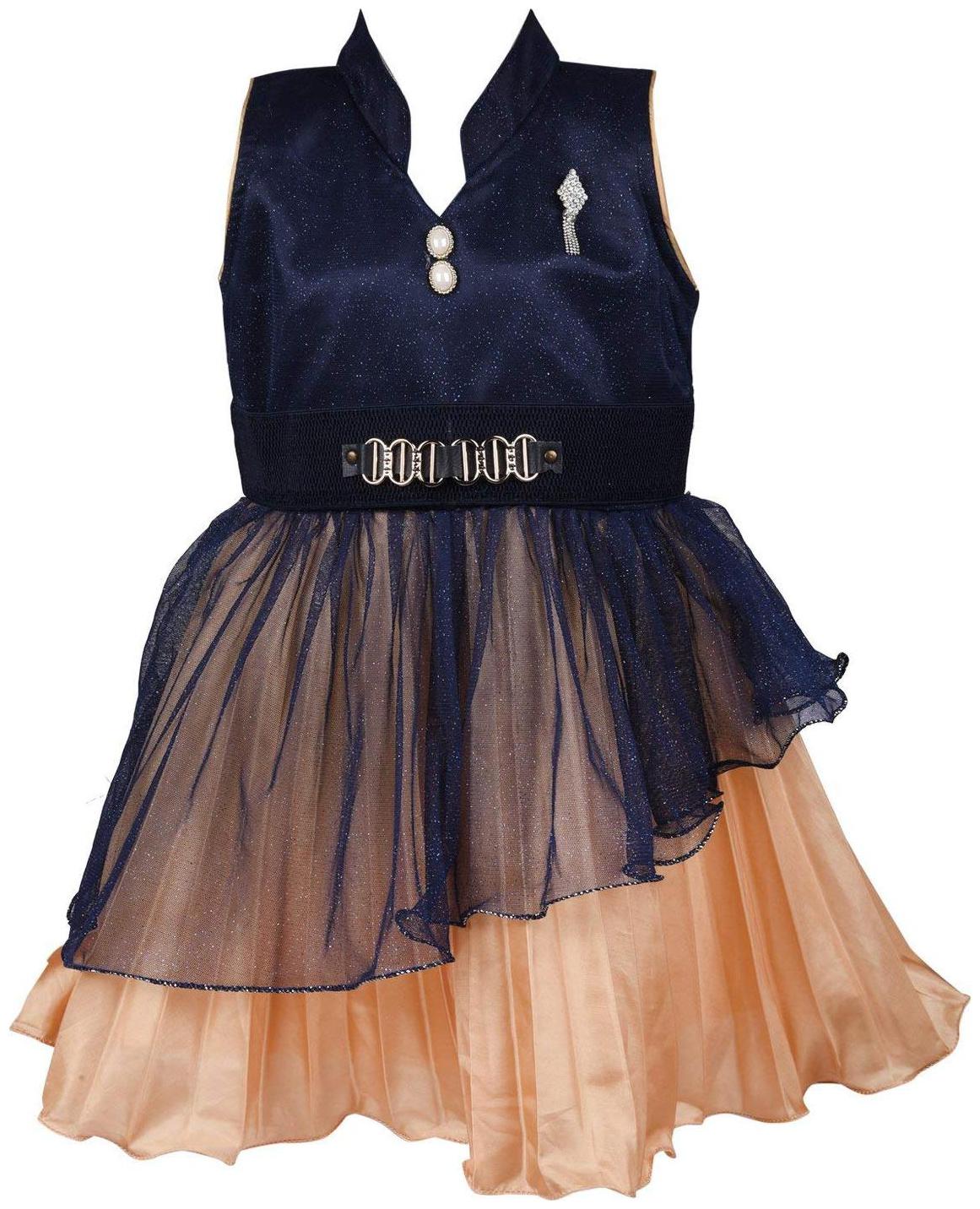 

Silver Kraft Blue Net Sleeveless Knee Length Princess Frock ( Pack of 1 )