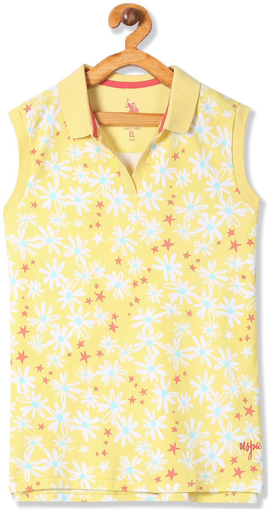 

U S Polo Assn Girl Cotton Printed T shirt - Yellow
