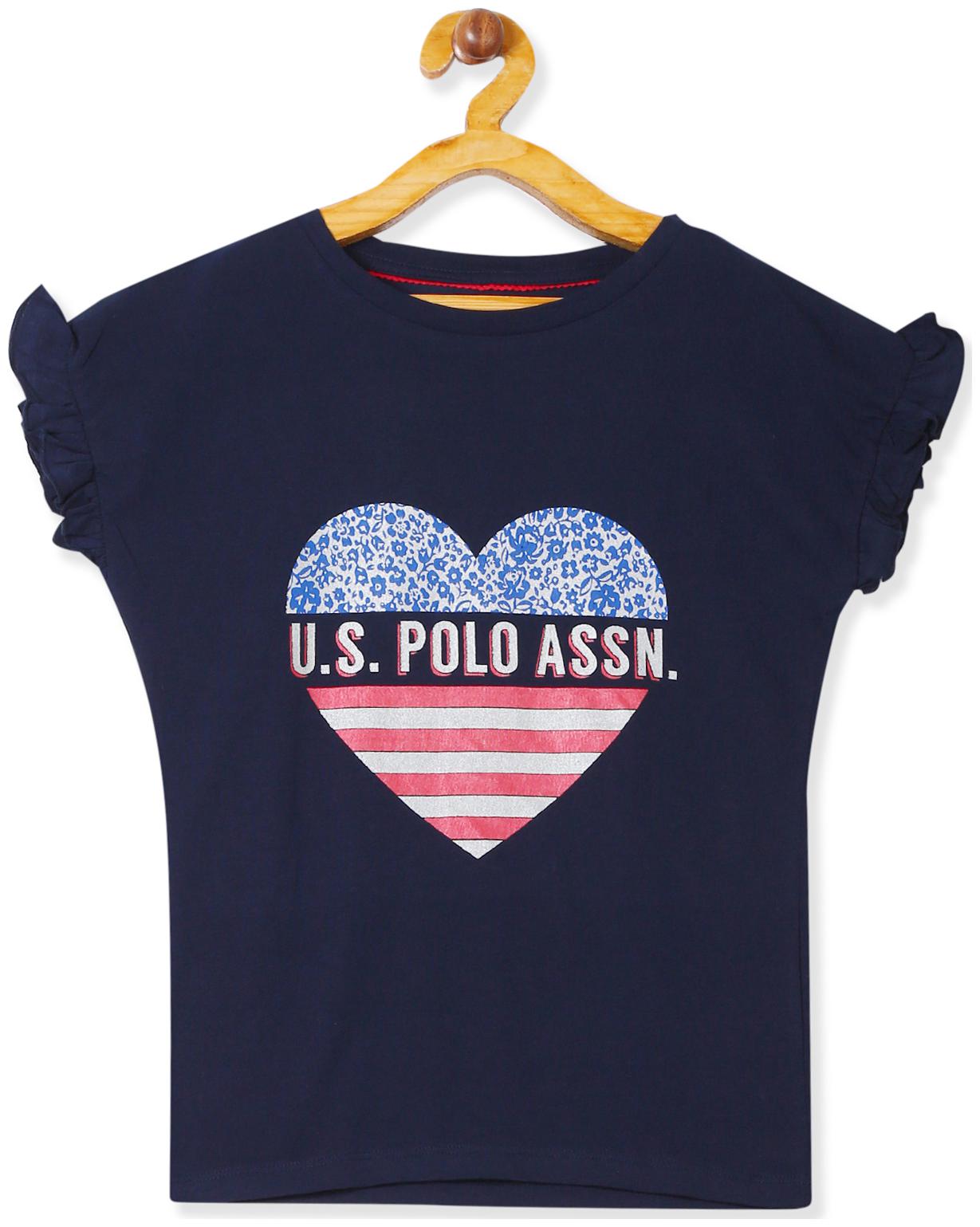 

U S Polo Assn Girl Cotton Printed Top - Blue