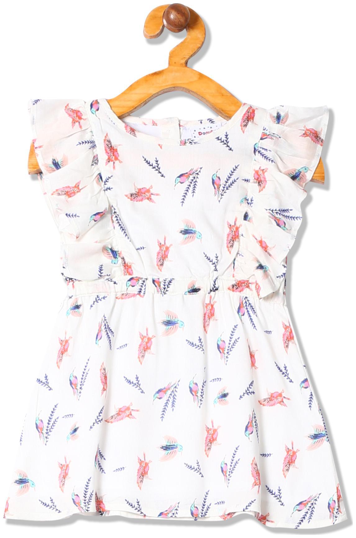 

Girls Ruffle Trim Printed Fit And Flare Dress