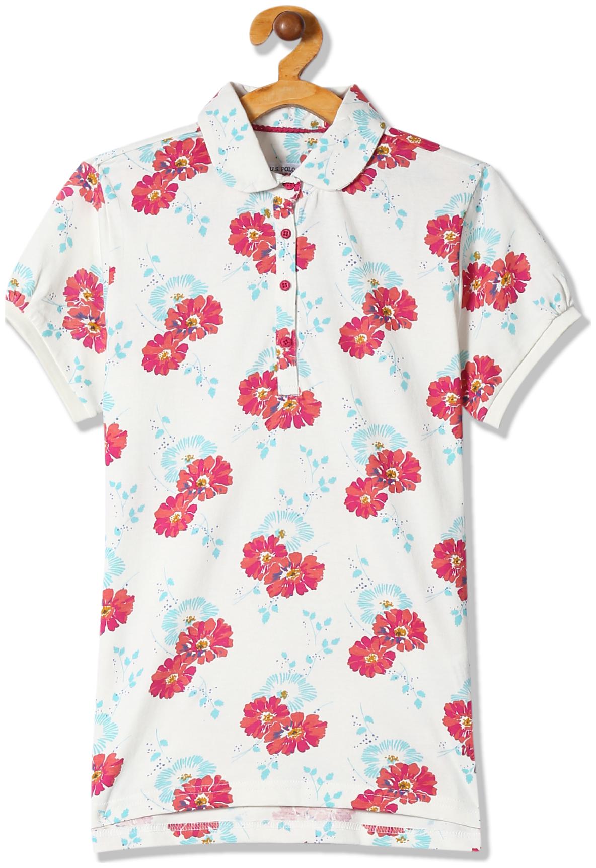 

U S Polo Assn Girl Cotton Printed T shirt - White