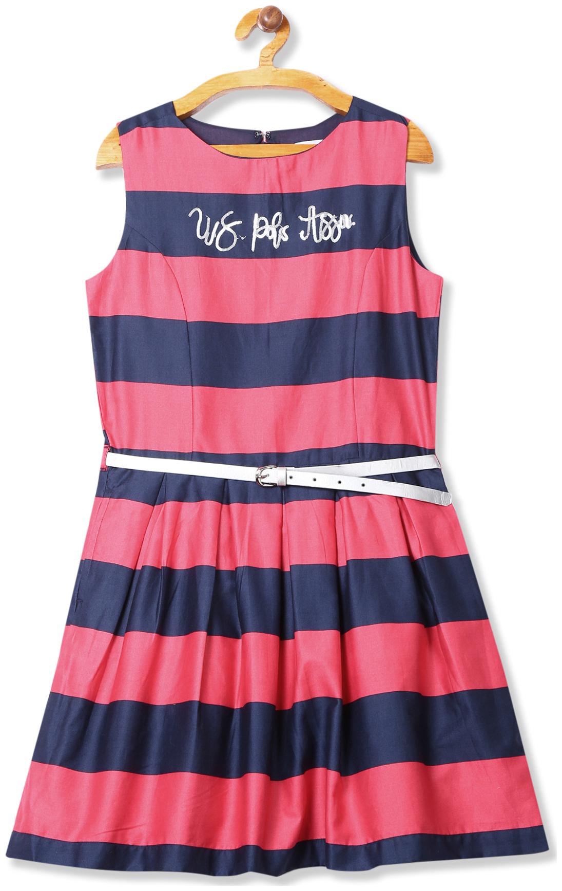 

U S Polo Assn Baby girl Cotton Striped Princess frock - Pink