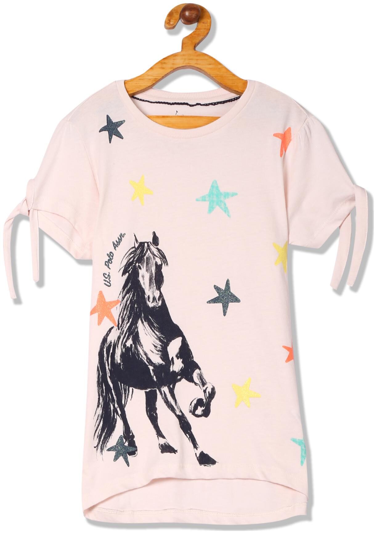 

U S Polo Assn Cotton Printed T shirt for Baby Girl - Pink