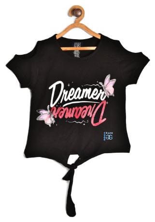 

Good Grace Girl Cotton Printed Top - Black