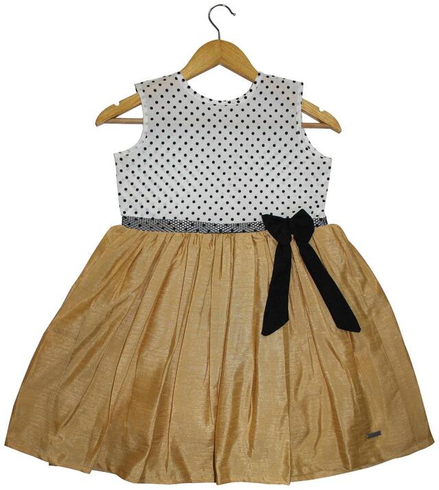 GOODWILL Girl's Polka Dot Print Beige Party Wear Frock_GWK-090Beige