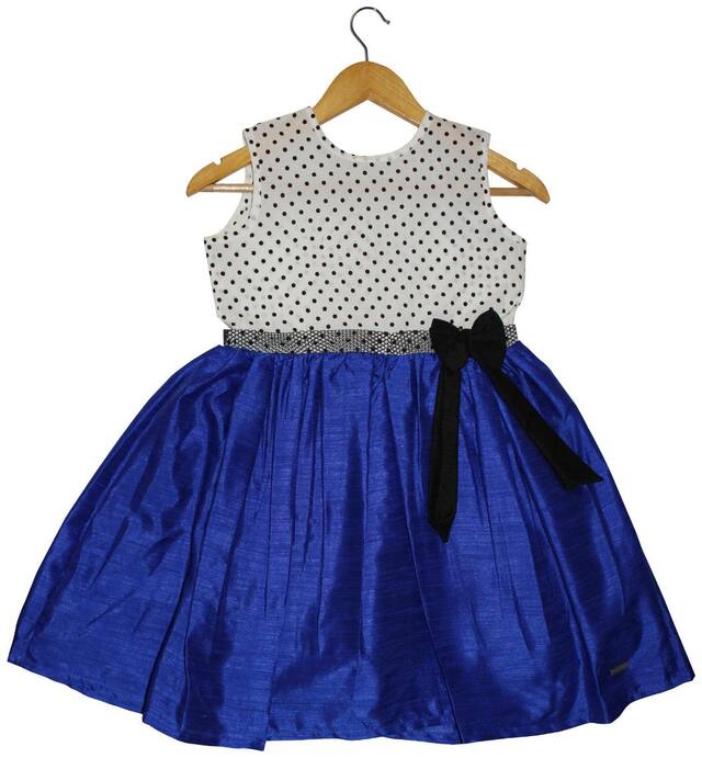 GOODWILL Girl's Polka Dot Print Blue Party Wear Frock_GWK-091Blue