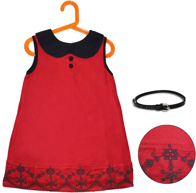 GOODWILL Girl's Casual Red Rayon Frock Dress_GWK-110Red_7to8Yr