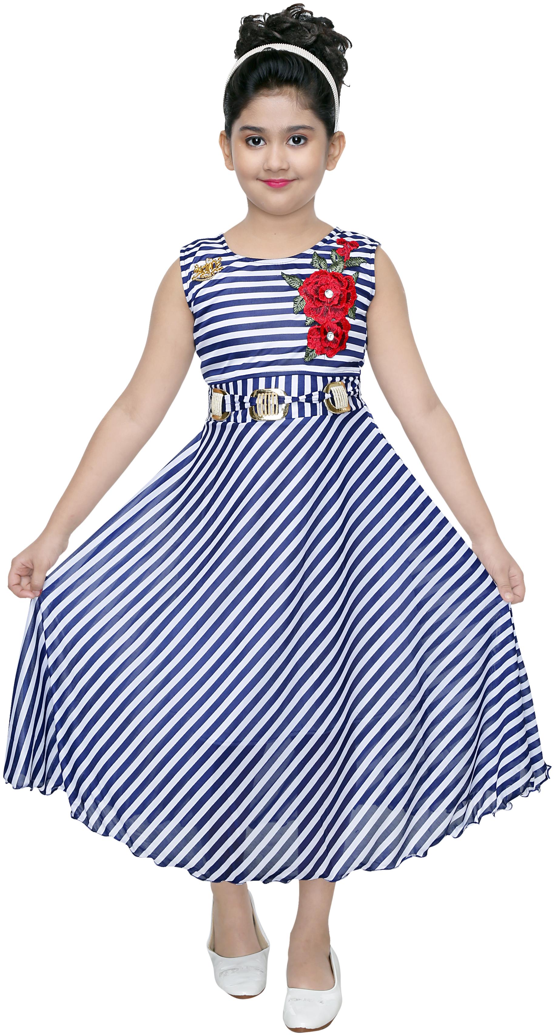 

Gudwone Cotton blend Solid Sleeveless Gown - Blue White