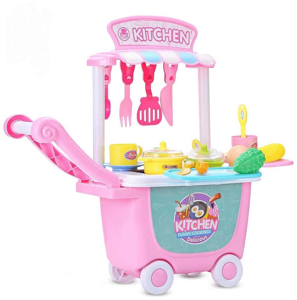 

Happy Food Set Children Pretend Play Set Kitchen Table Trolley Toys for Kids