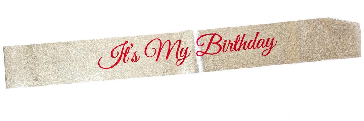 

Hippity Hop Its My Birthday Print Glitter Sash Happy Birthday Sash For Birthday Party Birthday Wearable Satin Sash Decoration Items - Pack Of 1 (Silver Sash With Red Lettering)