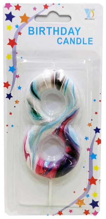 

Hippity Hop Numerical No 8 White Candle With Multi Colour Marble Design Candle (3-Inch) Number Candle No Candle For Birthday Parties (Marble Multicolour)