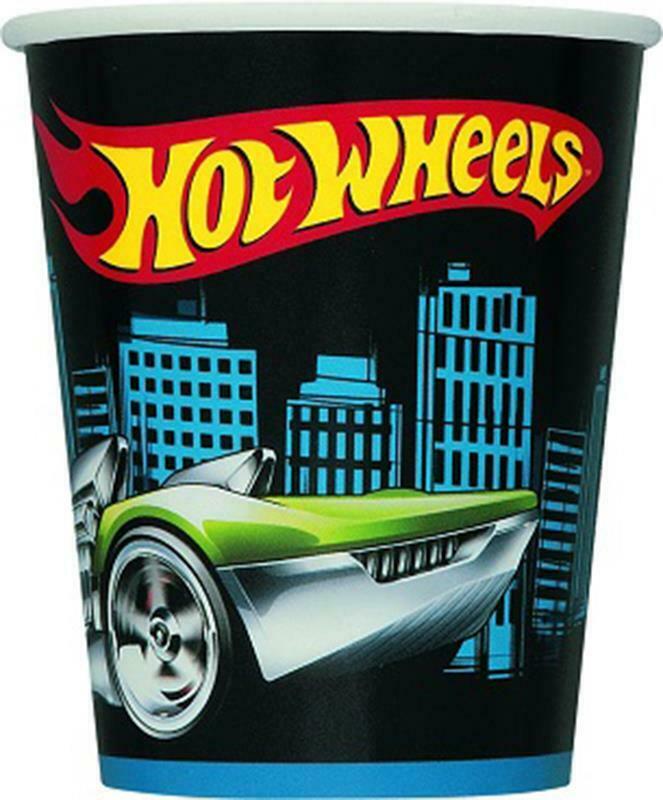 

Hot Wheels Unique 9 oz Paper Cups 8 Per Package Birthday Party Supplies New