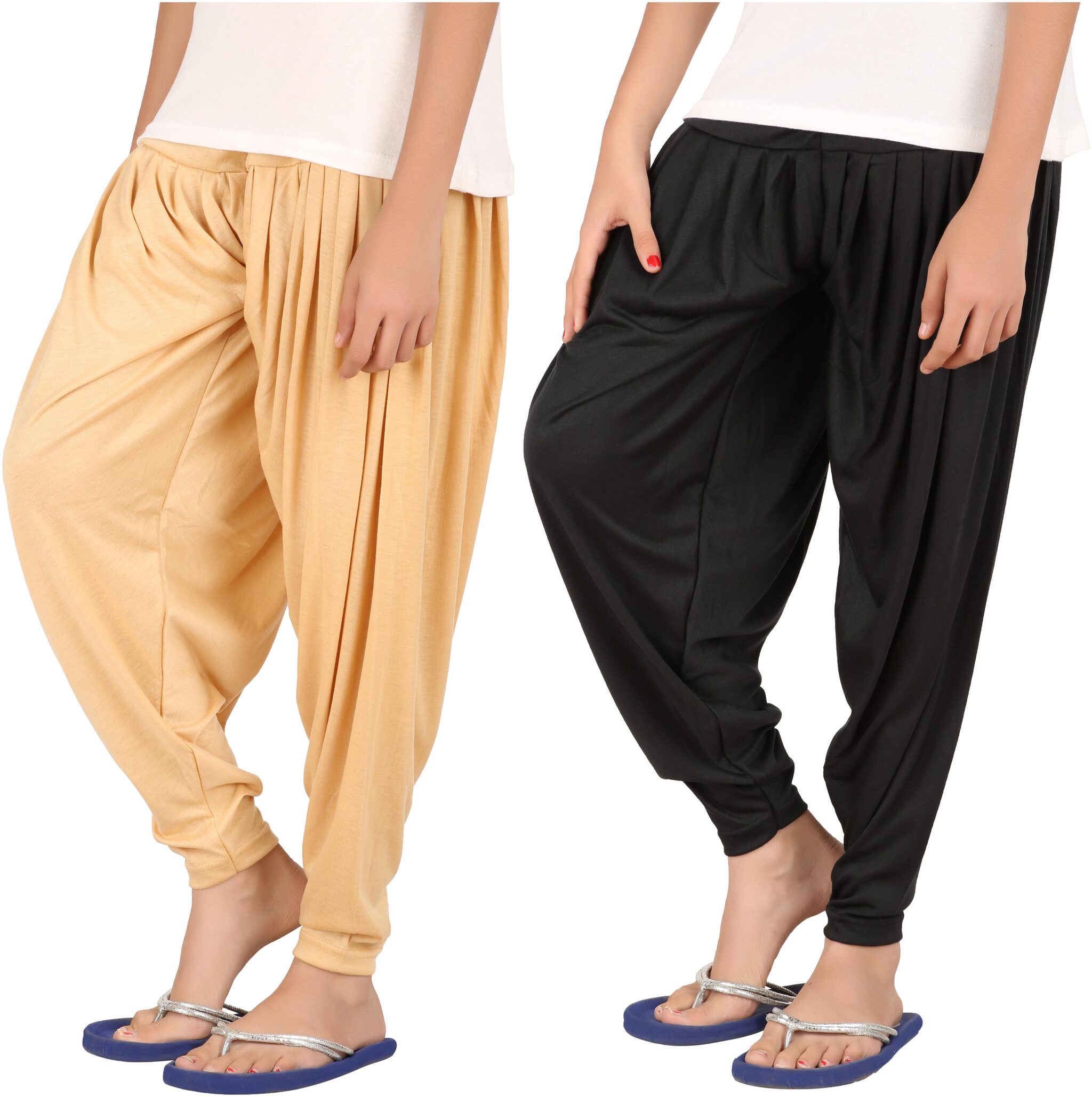

Indian Flower Girls Viscose Patiala Pack Of 2 (Beige Black)