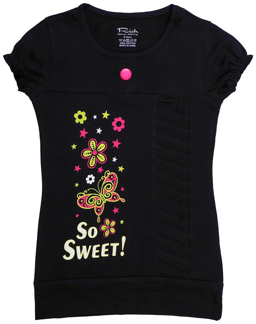 

INDIAN FLOWER Girl Cotton Printed Top - Black