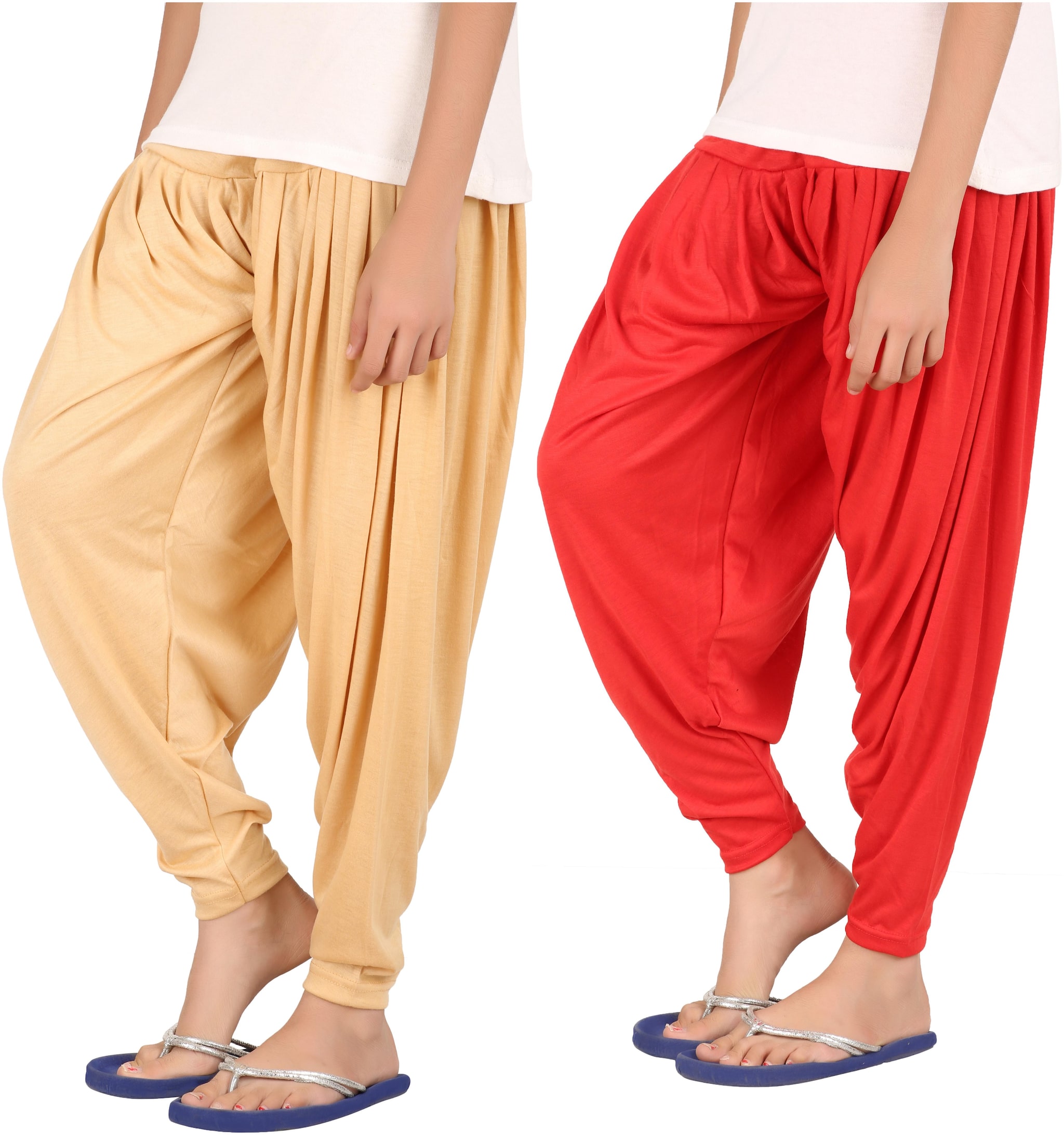 

Indian Flower Girls Viscose Patiala Pack Of 2 (Beige Red)