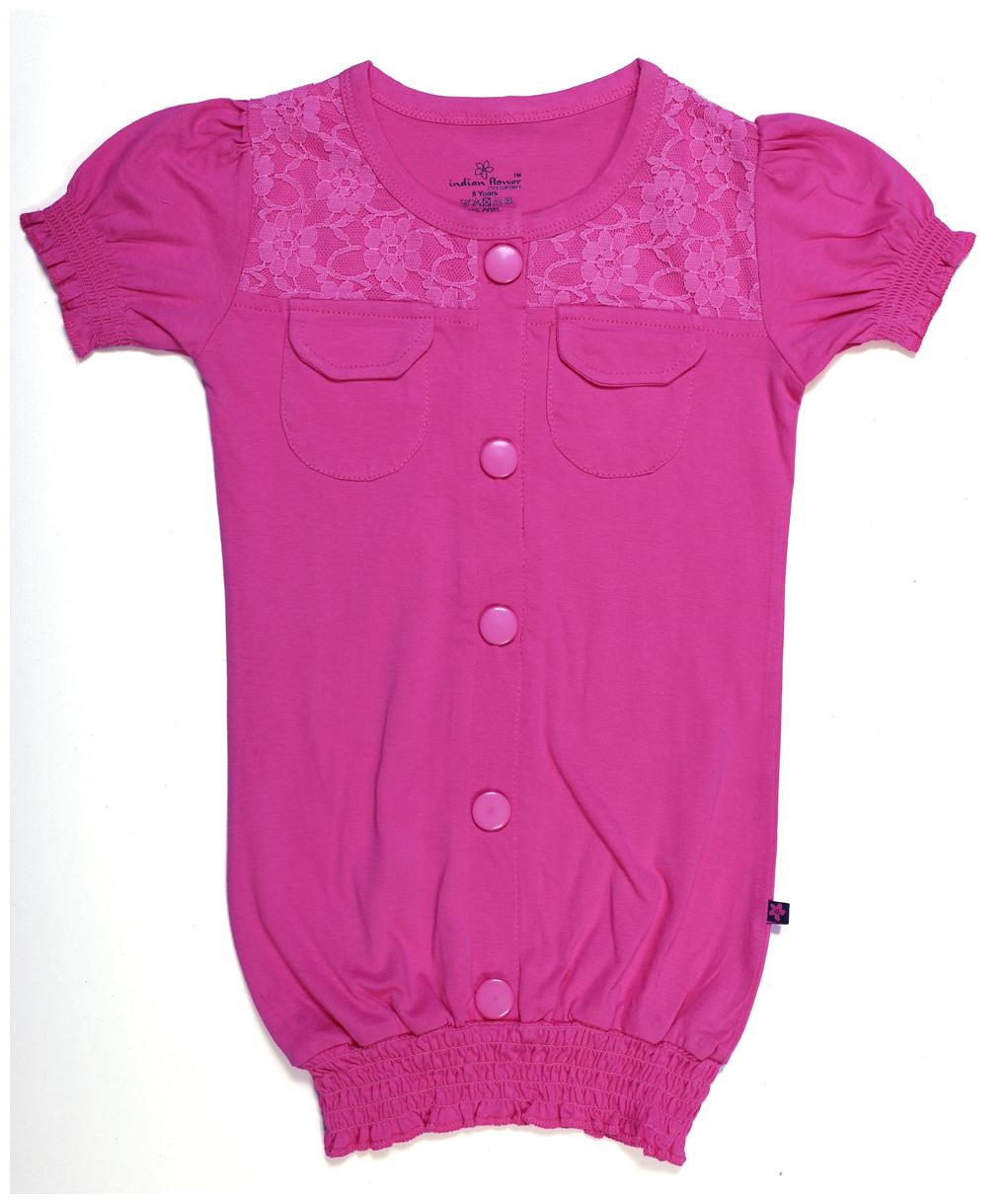 

INDIAN FLOWER Girl Cotton Solid Top - Pink