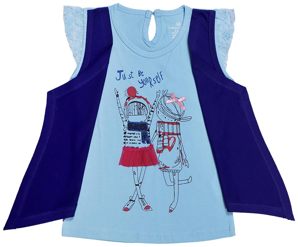

INDIAN FLOWER Girl Cotton Printed Top - Blue
