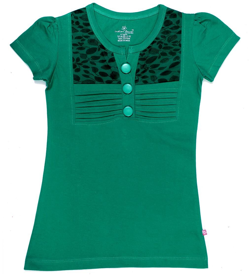 

INDIAN FLOWER Girl Cotton Printed Top - Green