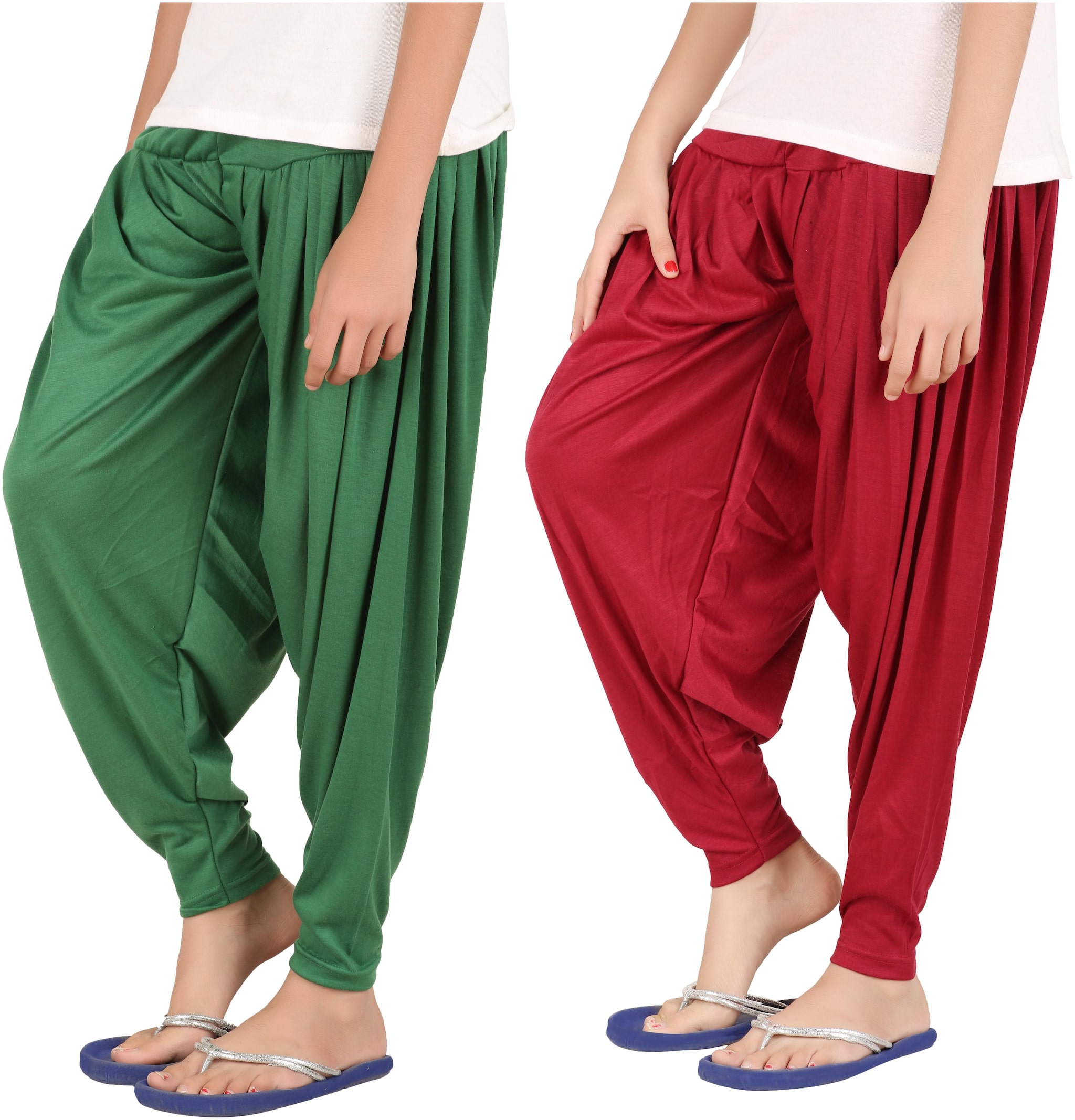 

Indian Flower Girls Viscose Patiala Pack Of 2 (Green Maroon)