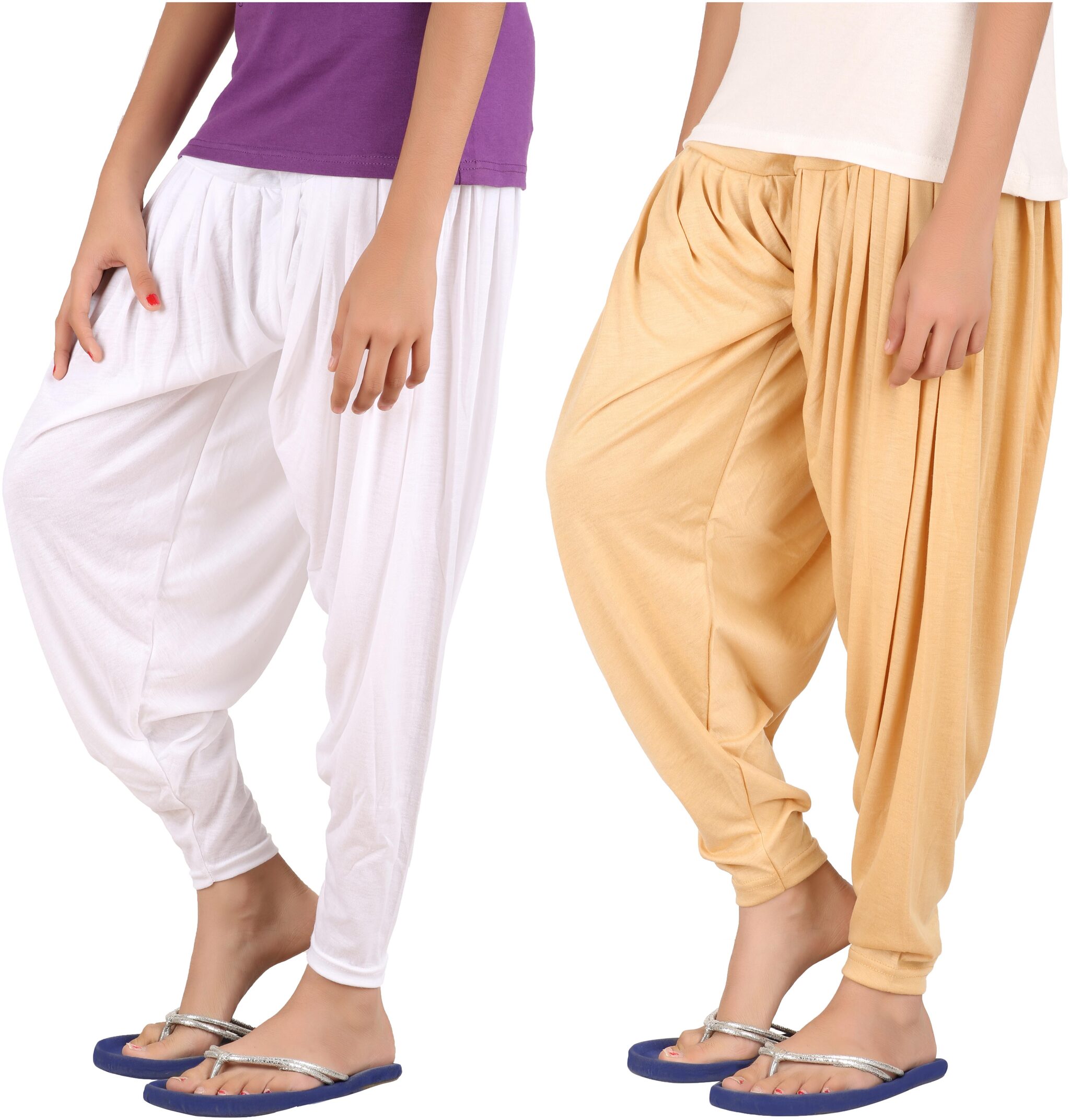 

Indian Flower Girls Viscose Patiala Pack Of 2 (White Beige)