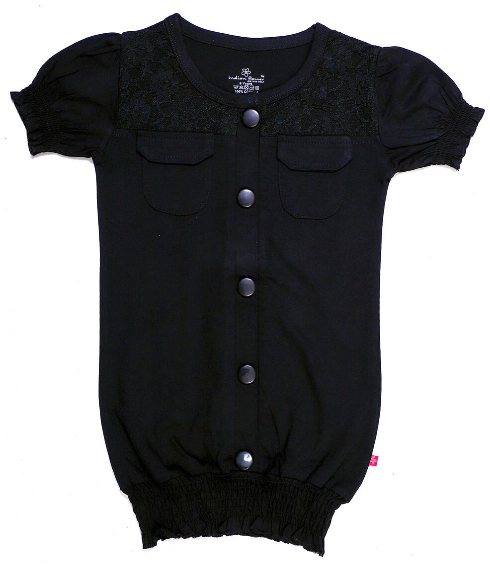 

INDIAN FLOWER Girl Cotton Solid Top - Black
