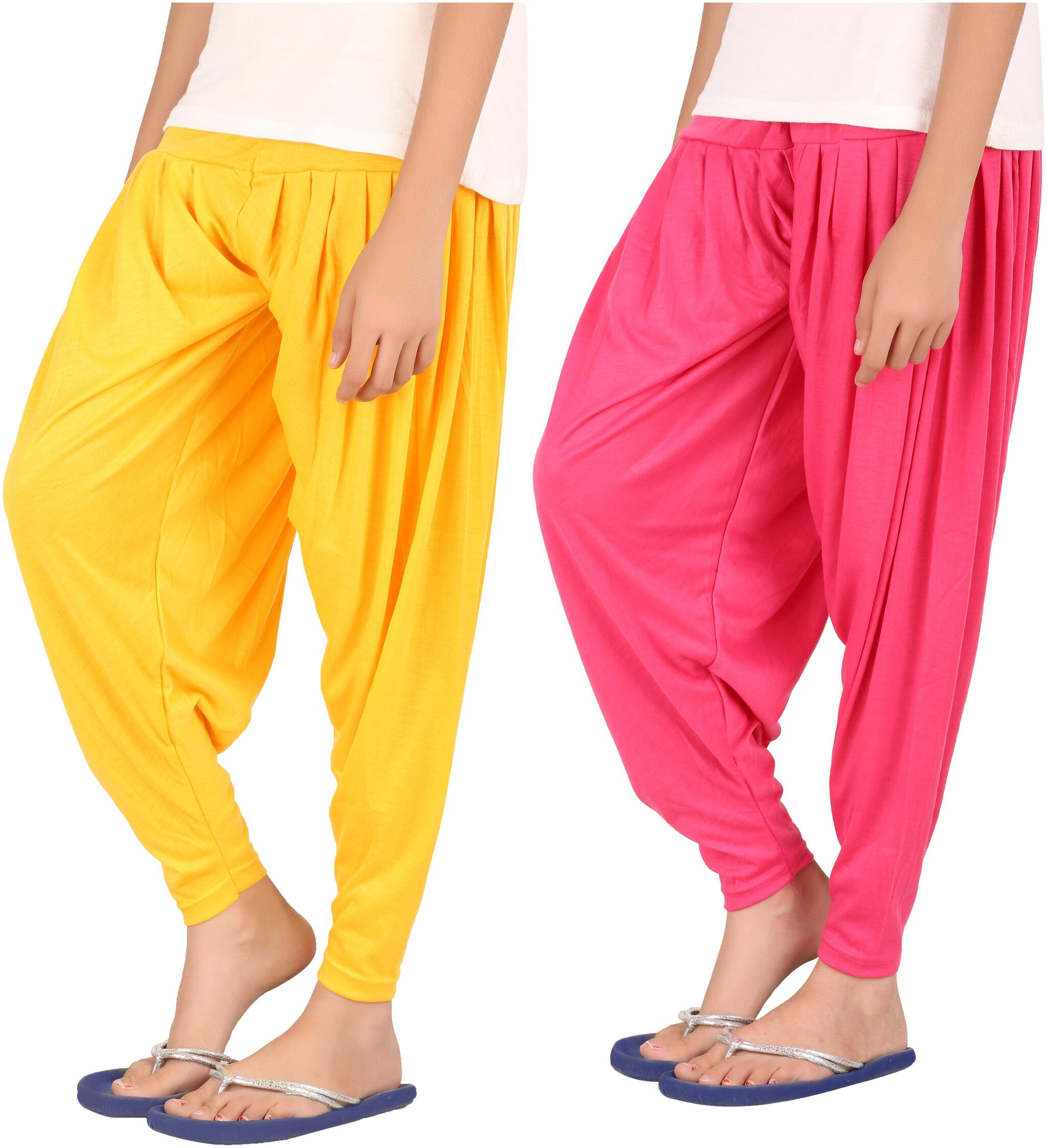

Indian Flower Girls Viscose Patiala Pack Of 2 (Yellow Pink)