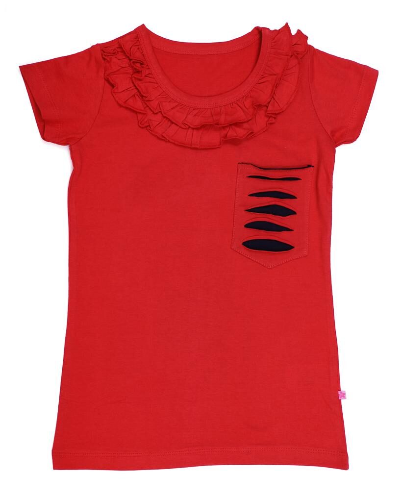 

INDIAN FLOWER Girl Cotton Solid T shirt - Red