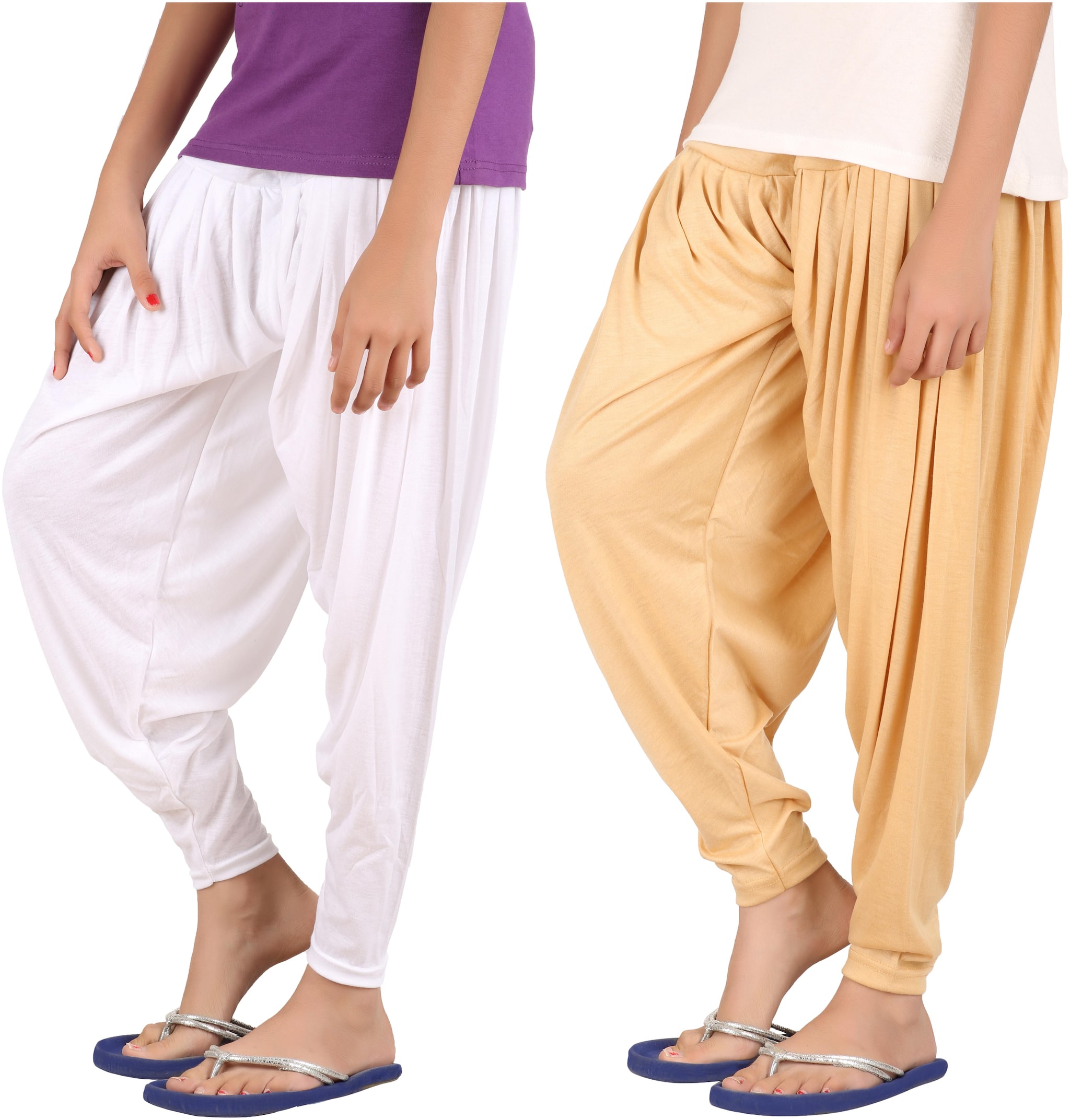 

Indian Flower Girls Viscose Patiala Pack Of 2 (White Beige)