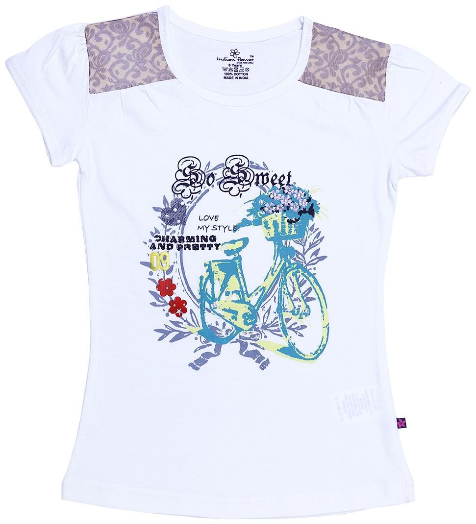 

INDIAN FLOWER Girl Cotton Printed Top - White