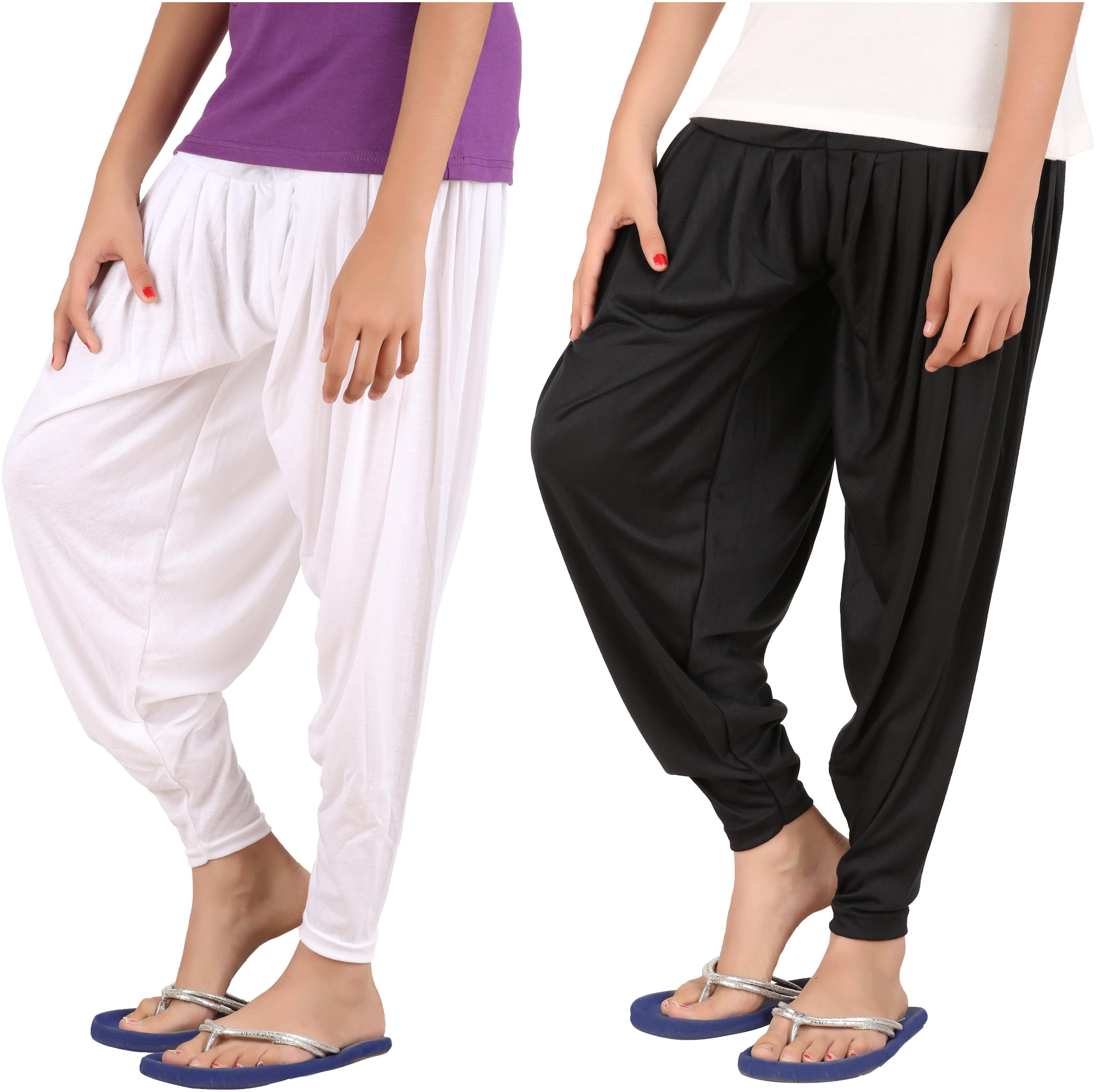 

Indian Flower Girls Viscose Patiala Pack Of 2 (White Black)
