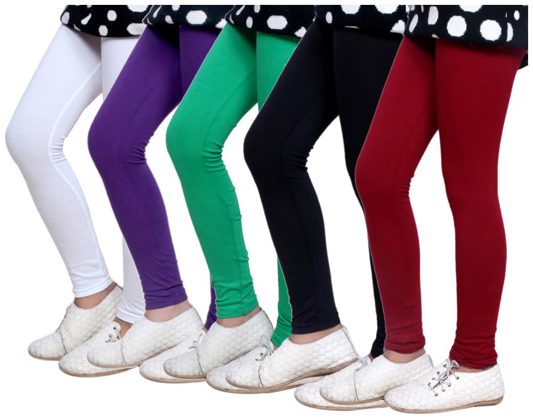 -Multiple Colors-1-3 Years Pack of 6 Indistar Little Girls Cotton Full Ankle Length Solid Leggings