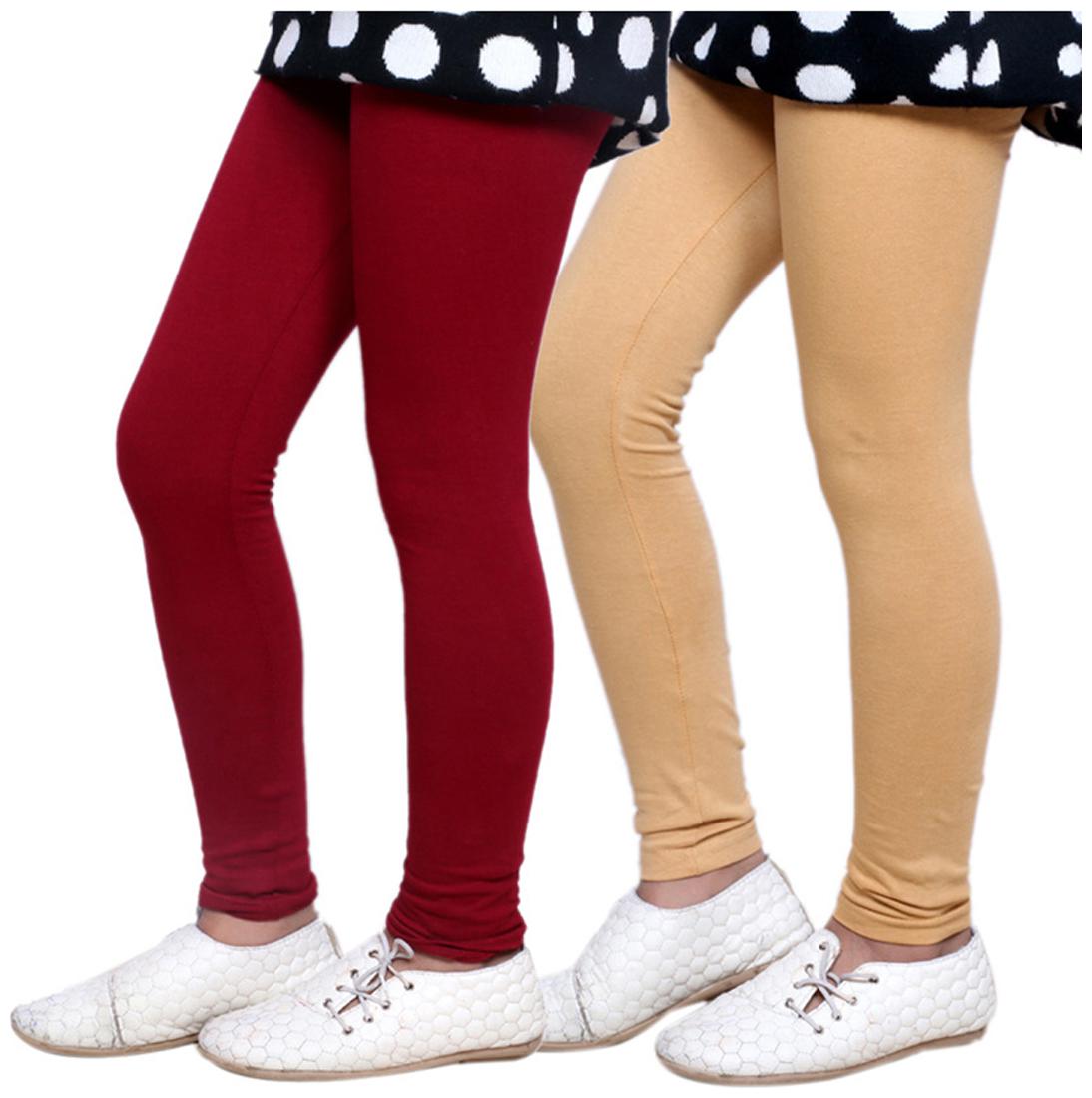 Indistar Big Girls Cotton Full Ankle Length Solid Leggings -Multiple Colors-7-8 Years Pack of 6