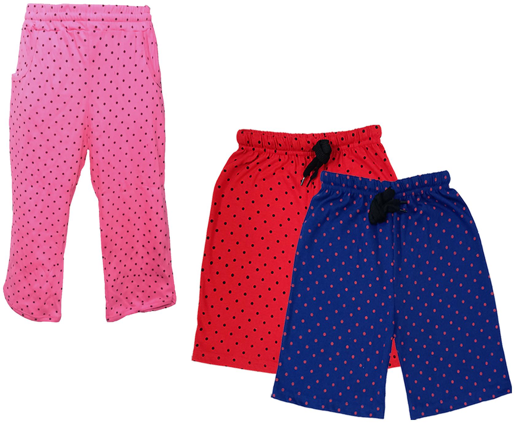

IndiWeaves Girls Cotton Polka Dots 3 4th Capri and Shorts (Pack of 3) Multi