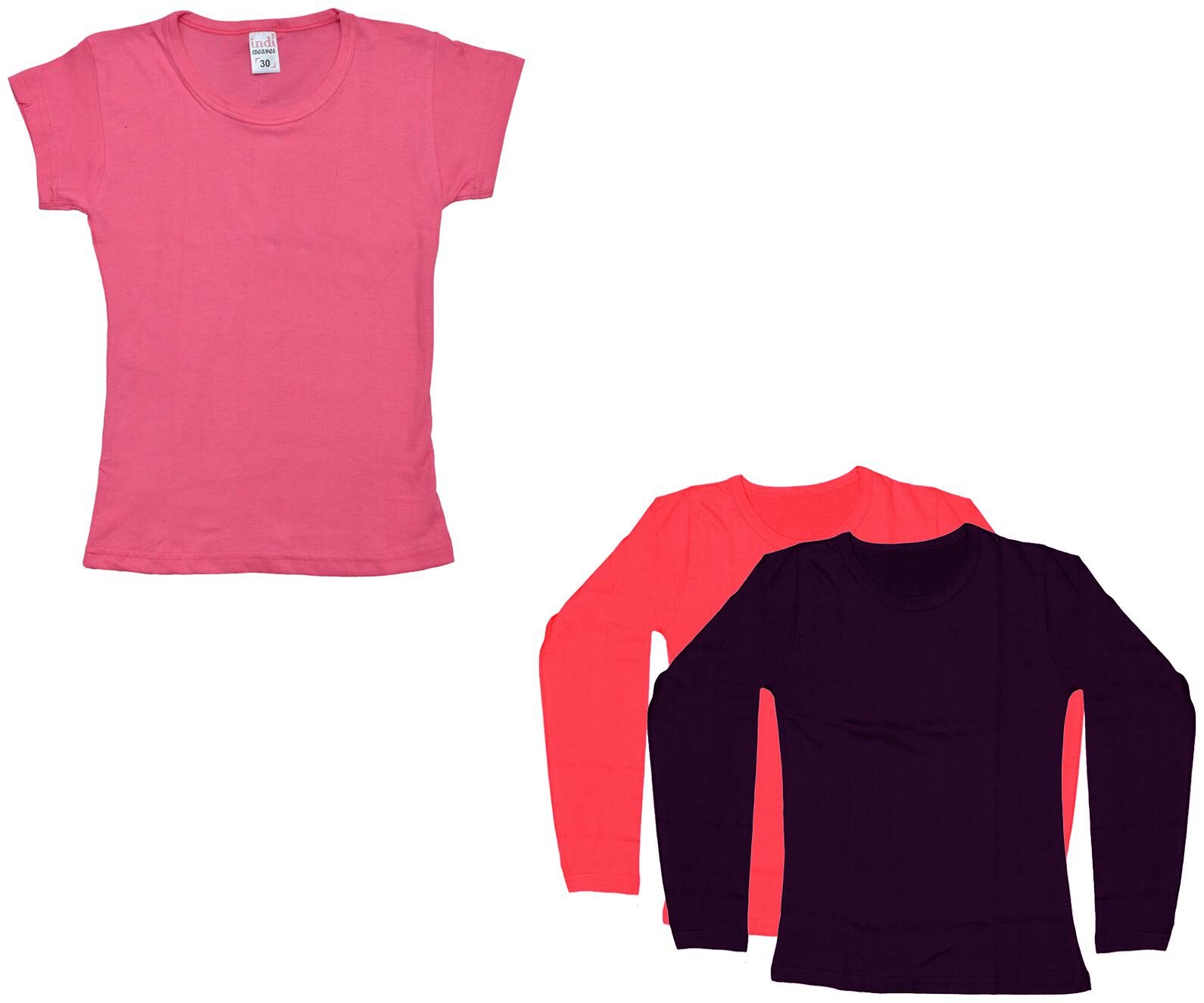 

Indiweaves Girl Cotton Solid T shirt - Multi