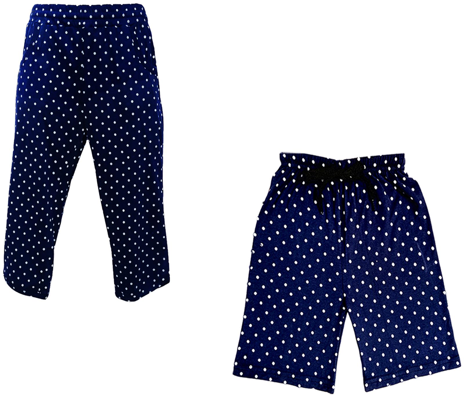 

IndiWeaves Girls Cotton Polka Dots 3 4th Capri and Shorts (Pack of 2) Blue