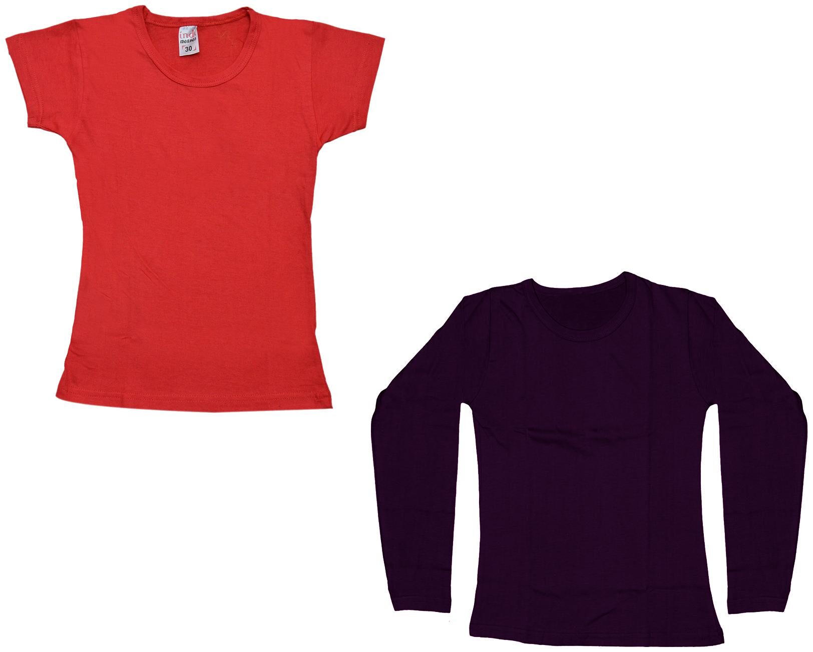 

Indiweaves Girl Cotton Solid T shirt - Red