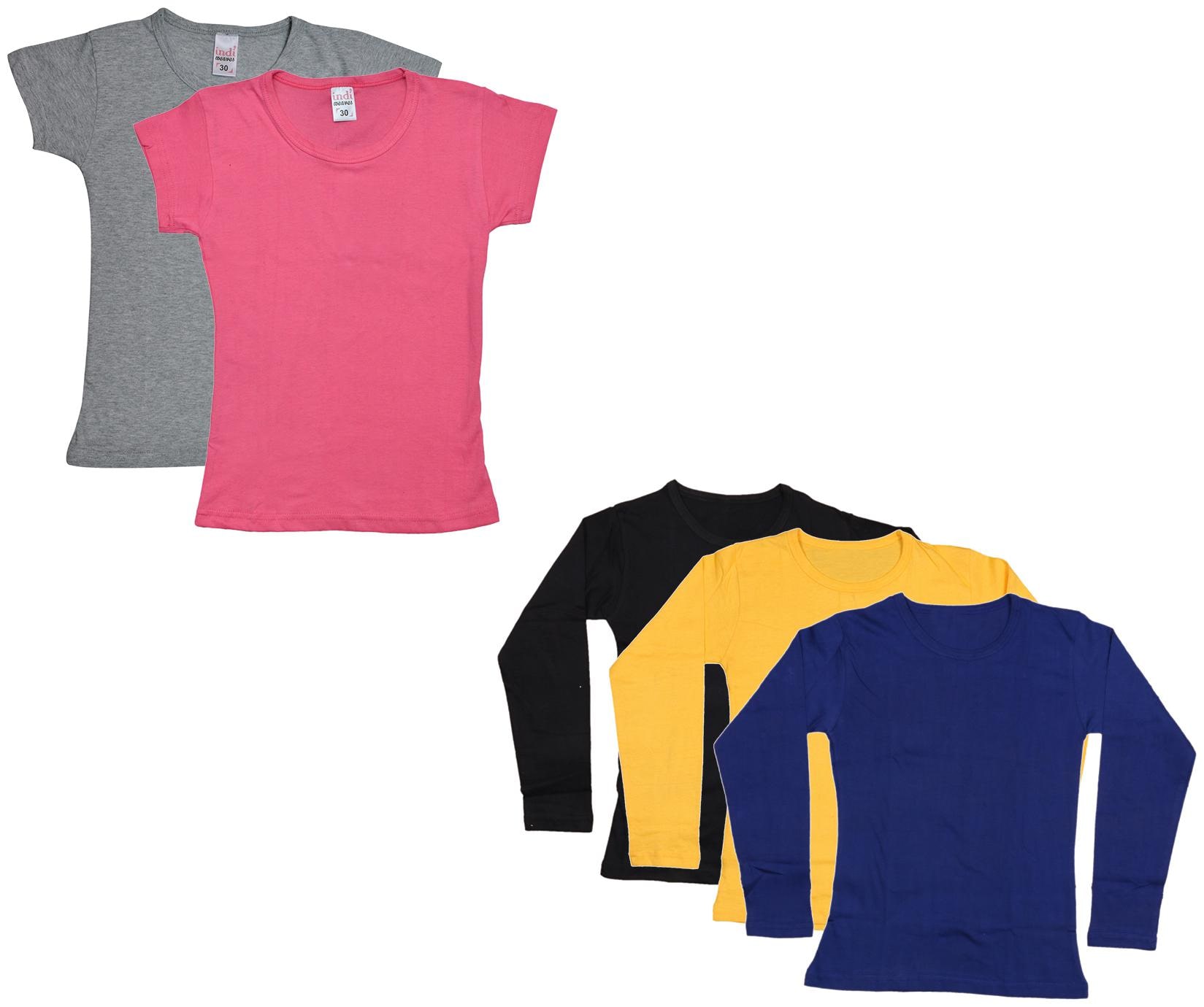 

Indiweaves Girl Cotton Solid T shirt - Multi