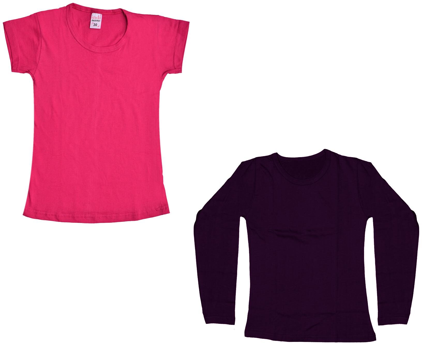 

Indiweaves Girl Cotton Solid T shirt - Purple