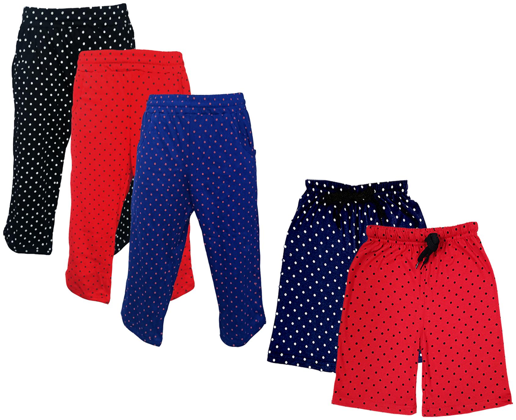 

IndiWeaves Girls Cotton Polka Dots 3 4th Capri and Shorts (Pack of 5) Multi