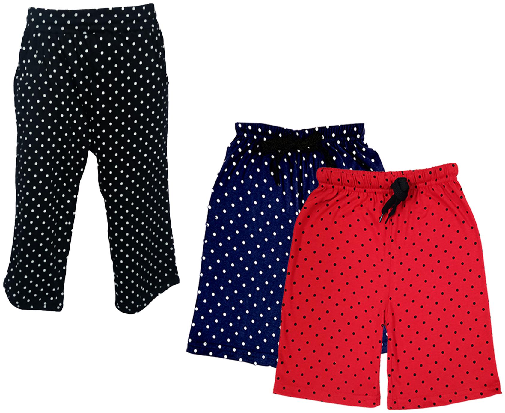 

IndiWeaves Girls Cotton Polka Dots 3 4th Capri and Shorts (Pack of 3) Multi