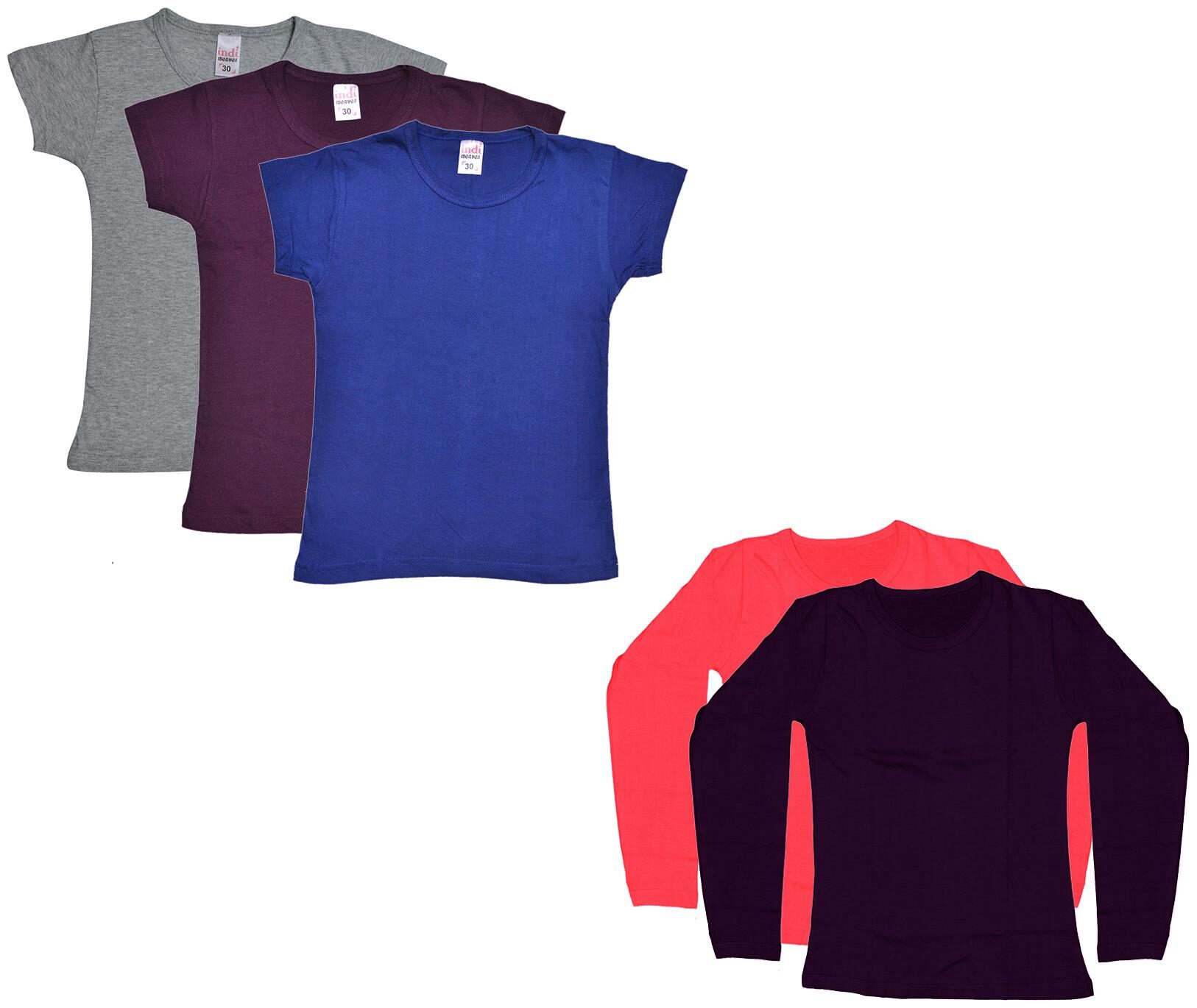 

Indiweaves Girl Cotton Solid T shirt - Multi