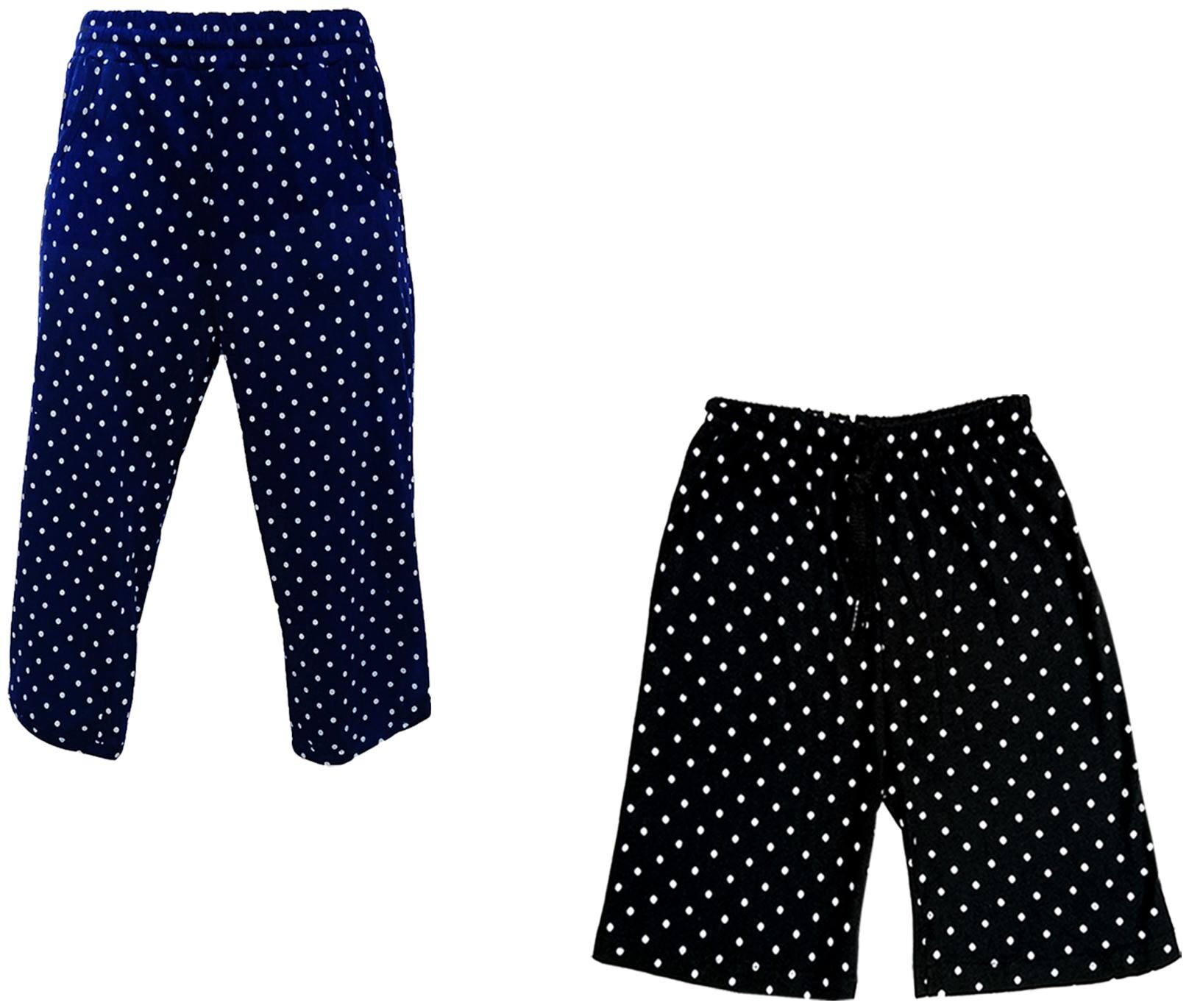 

IndiWeaves Girls Cotton Polka Dots 3 4th Capri and Shorts (Pack of 2) Black Blue