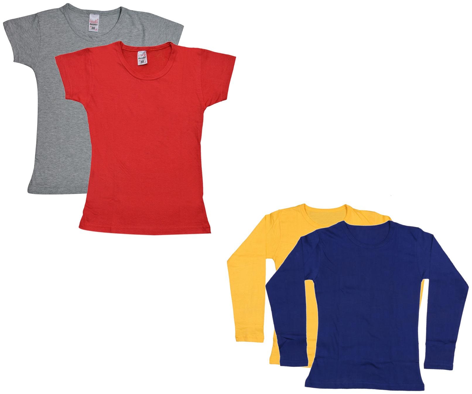 

Indiweaves Girl Cotton Solid T shirt - Multi