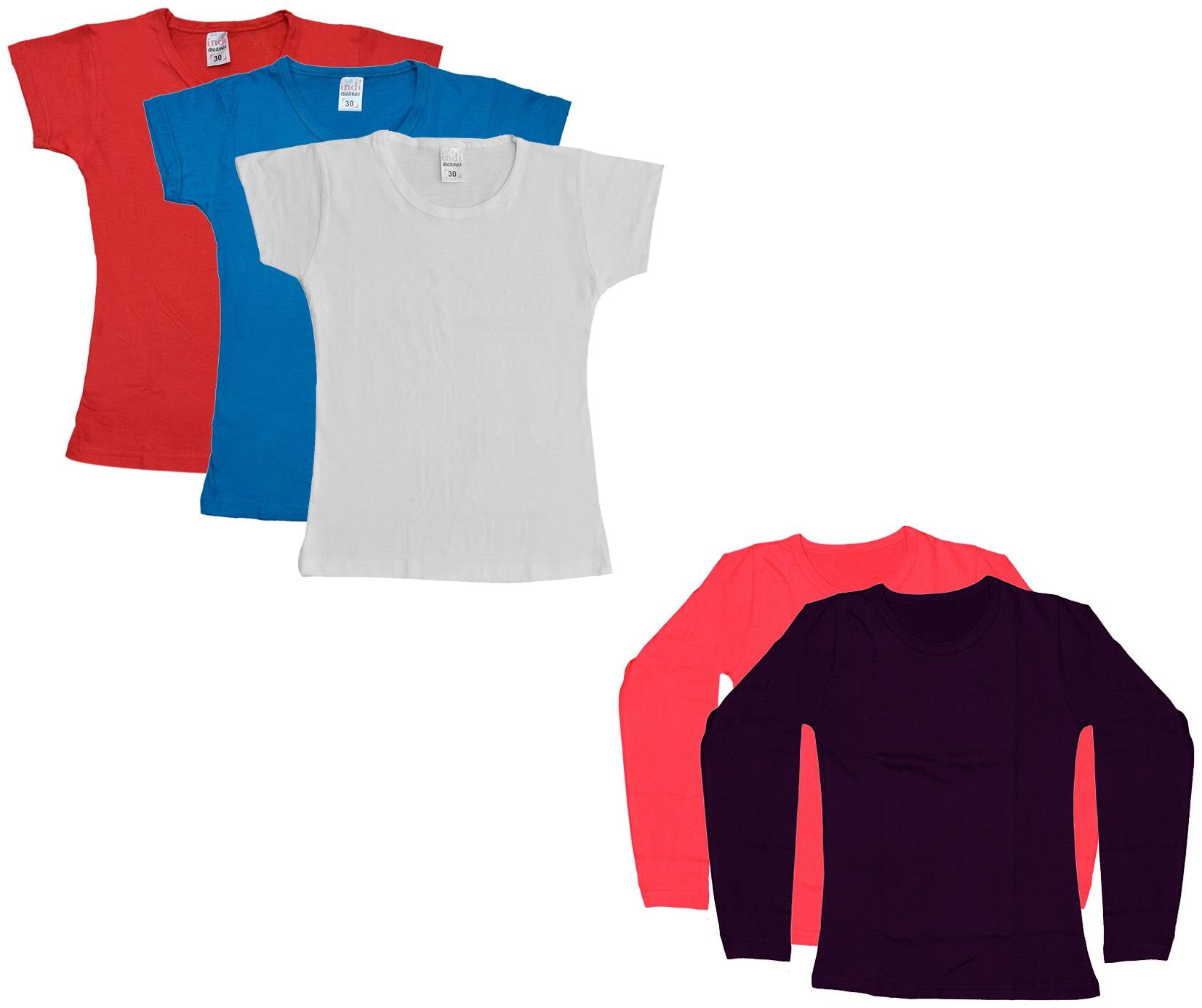 

Indiweaves Girl Cotton Solid T shirt - Multi