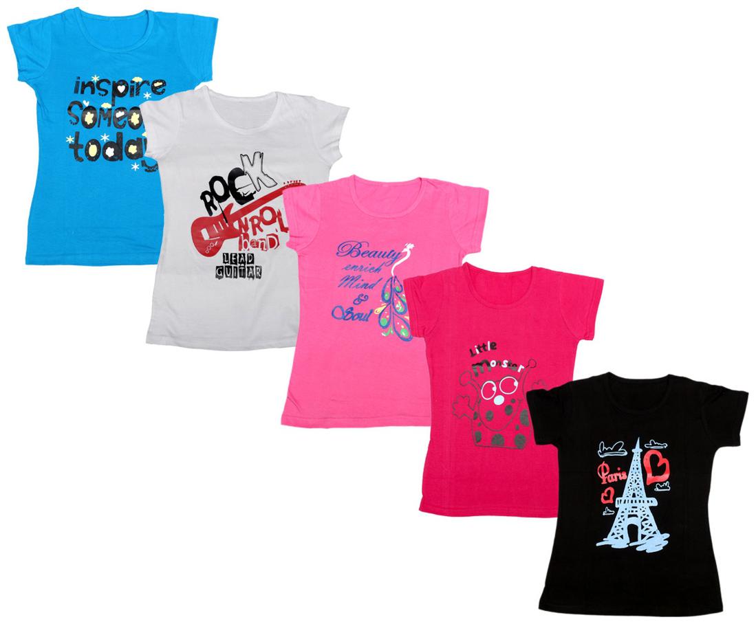 

Indiweaves Girl Cotton Printed T shirt - Black