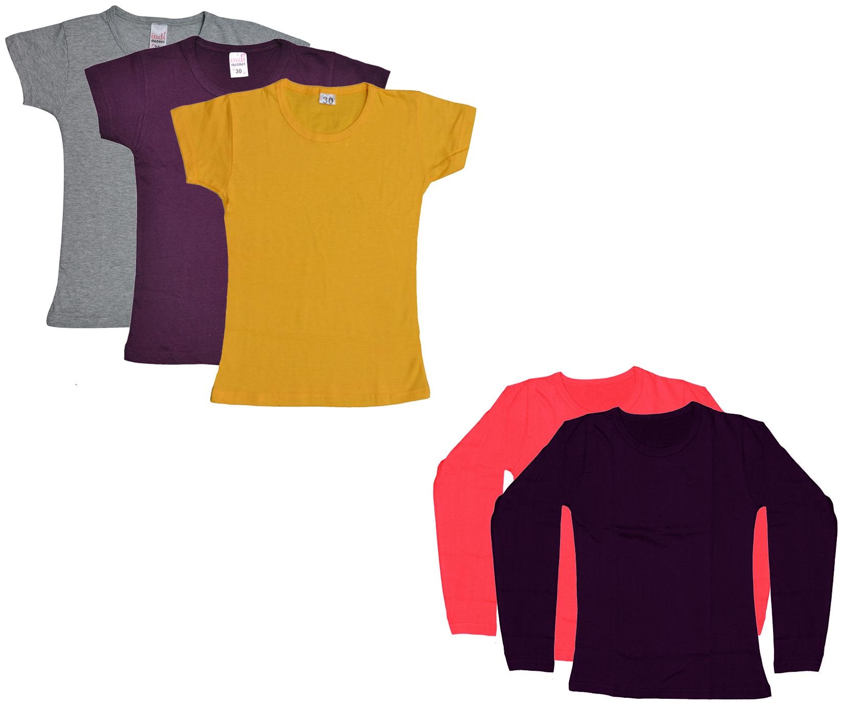 

Indiweaves Girl Cotton Solid T shirt - Multi