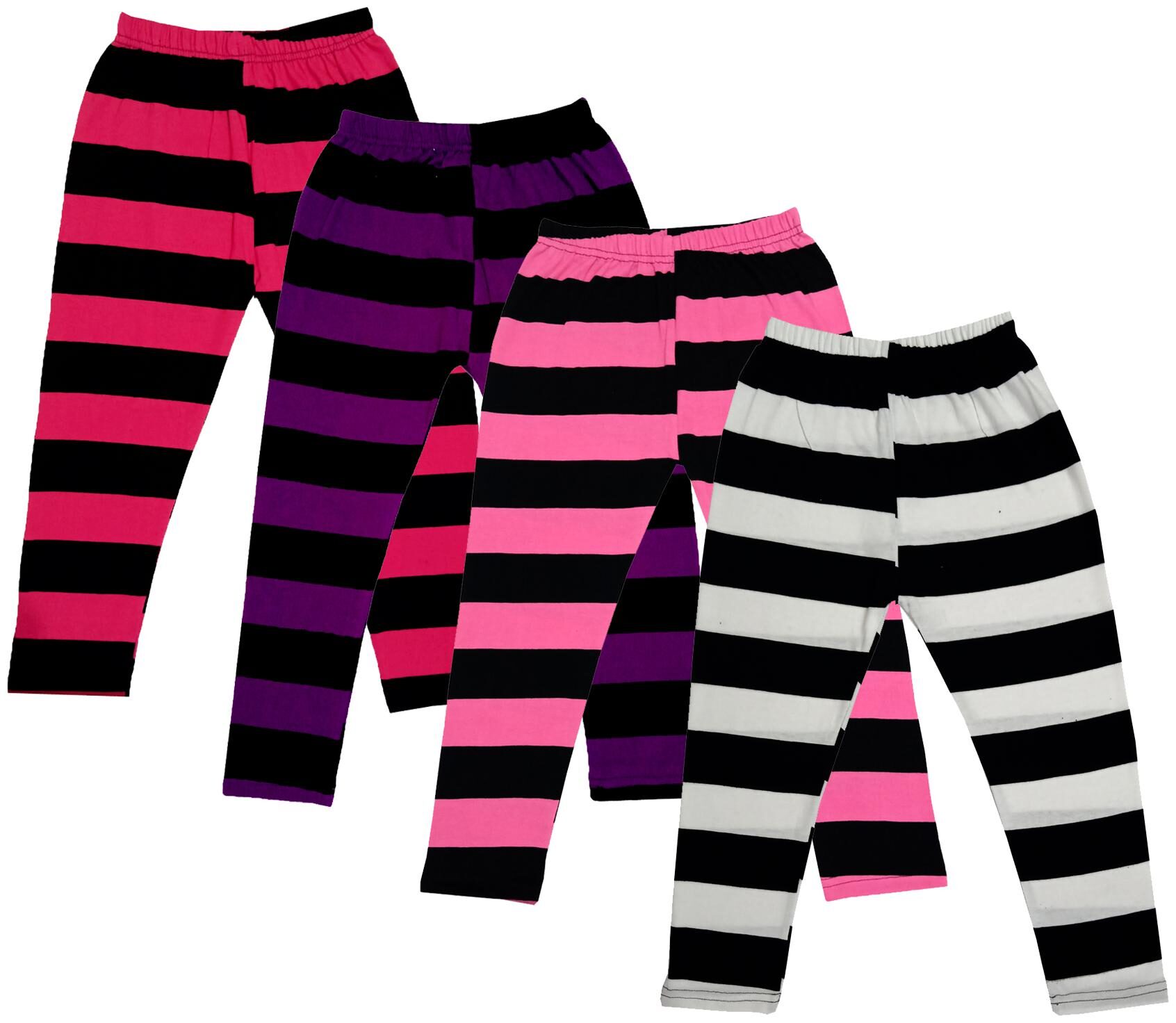 

IndiWeaves Girls Cotton Striped Capri 3 4th Leggings (Pack of 4) Multi