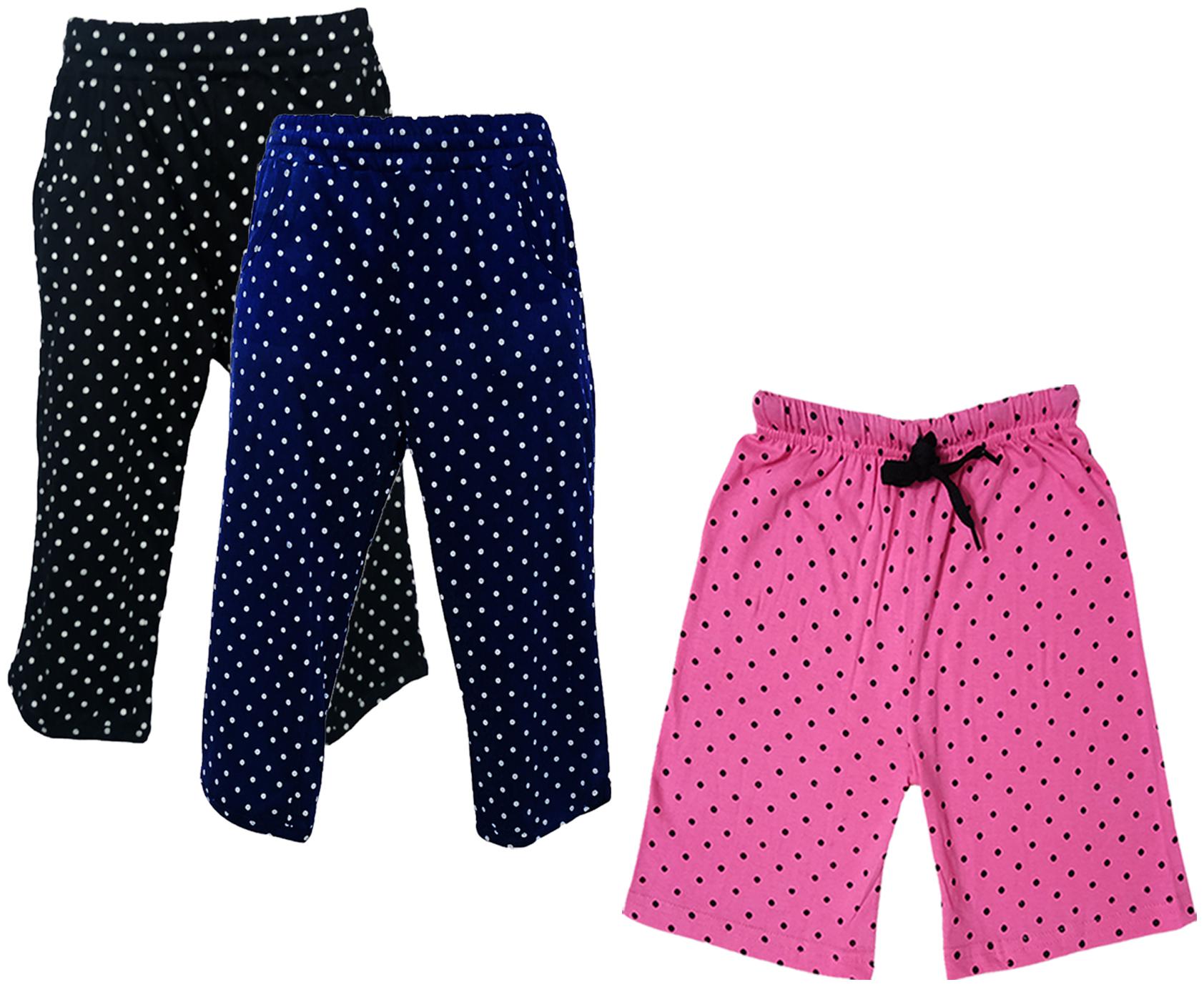 

IndiWeaves Girls Cotton Polka Dots 3 4th Capri and Shorts (Pack of 3) Multi