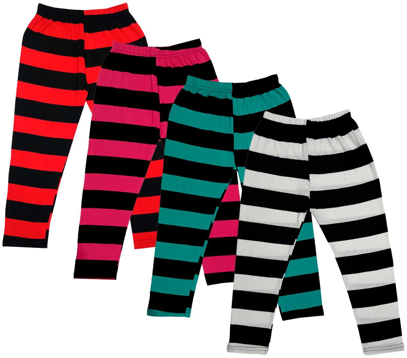 

IndiWeaves Girls Cotton Striped Capri 3 4th Leggings (Pack of 4) Multi