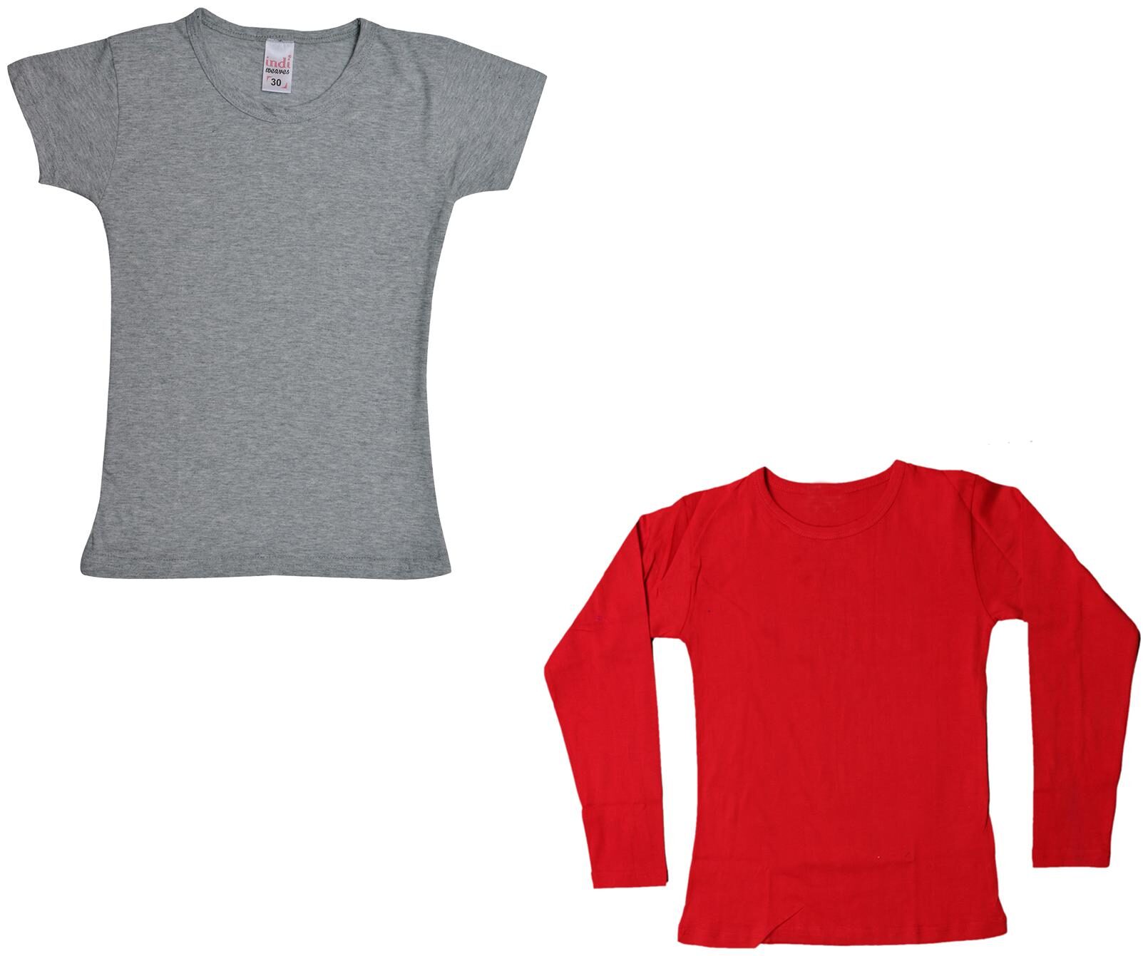 

Indiweaves Girl Cotton Solid T shirt - Multi